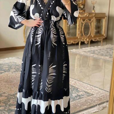 پیراهن ساحلی زنانه نخ پنبه فلور مدل یقه ضربدری-150853