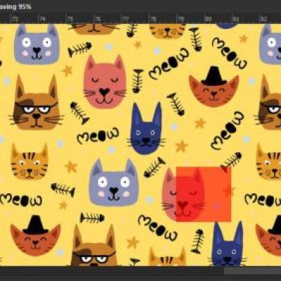 پارچه پترن طرح گربه های رنگی برند رسام