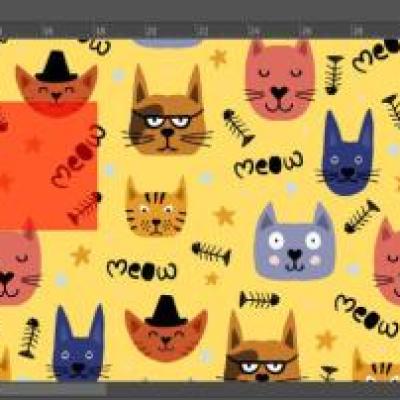 پارچه پترن طرح گر به های رنگی برند رسام