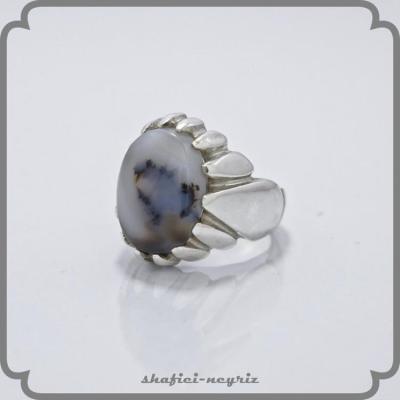 انگشتر نقره مردانه طرح اشکی با سنگ شجر