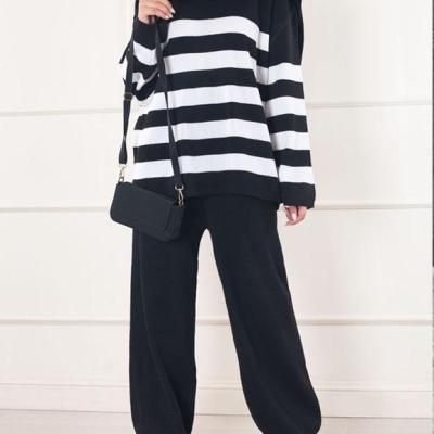 ست بلوز شلوار بافت پنترسی مشکی** (راه راه درشت)