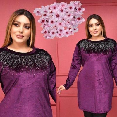 تونیک مخمل یقه نگین دار سایز بزرگ