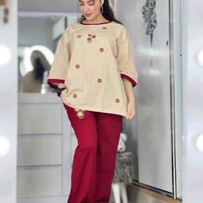 ست تیشرت شلوار زنانه تیشرت لانگ بابونه