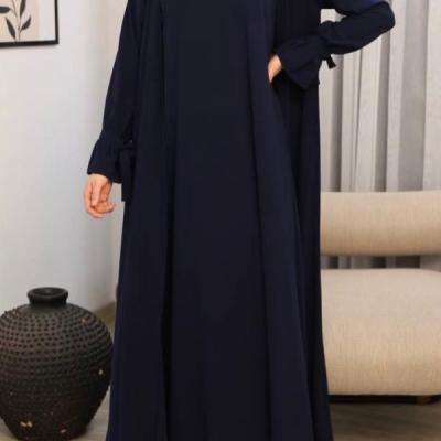 پانچو زنانه کرپ مدل مانتو عبایی دوتیکه شیک ساده