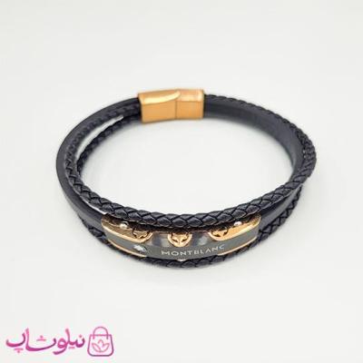 دستبند مردانه برند مون بلان مشکی رزگلد کد 370
