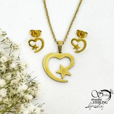 نیمست قلب و ستاره برند استیل طرح طلا کد 20158