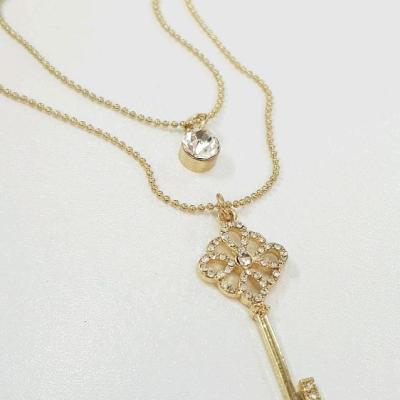 گردنبند طلایی دو ردیف آویز کلید نگین دار ، فوق العاده زیبا و درخشان