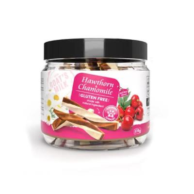 تشویقی سگ هابون مدل بدون گلوتن طعم شیر بز، زالزالک و بابونه وزن 220 گرم