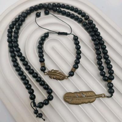 ست گردنبند و دستبند مردانه سنگ اونیکس