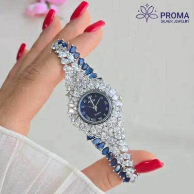 ساعت مچی نقره زنانه نگین دار رنگی مدل PRM128