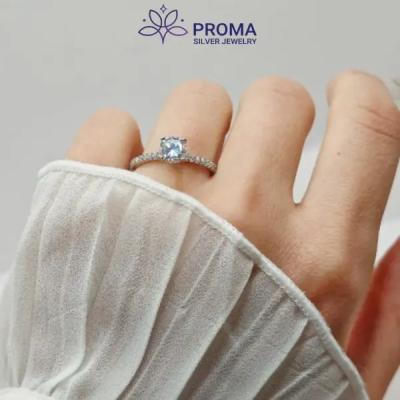 انگشتر نقره زنانه تک نگین مدل PRM122