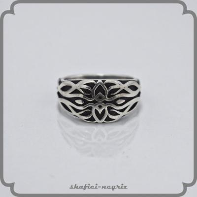 انگشتر نقره مردانه طرح ترک سیاه کاری