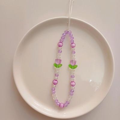 آویز موبایل فانتزی طرح گل لاله بنفش