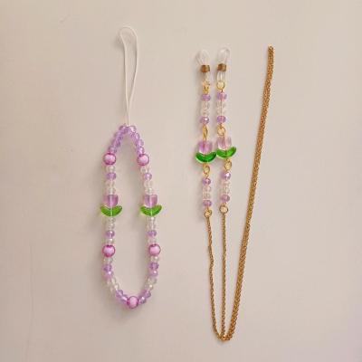 ست بند عینک و آویز موبایل فانتزی طرح گل لاله بنفش