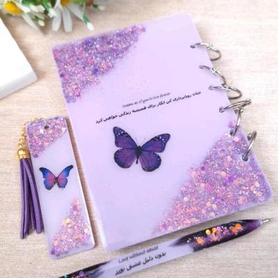 ست تحریر بنفش پروانه 5 تکه