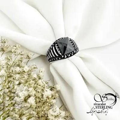 انگشتر نقره ترک با عیار925 سنگ عقیق مشکی کد 20238