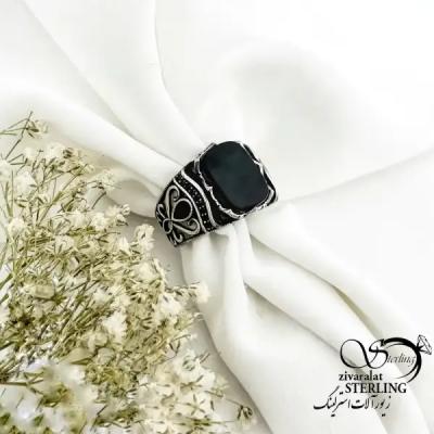 انگشتر نقره 925 عیار ترک با سنگ اونیکس کد 20240