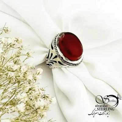 انگشتر نقره عقیق قرمز 925 عیار رکاب شاهرخ کد 20245