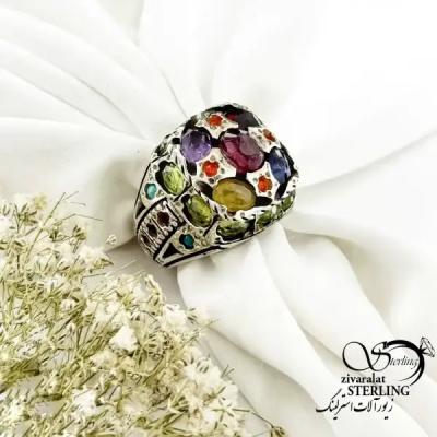 انگشتر نقره 925 عیار 7 سنگ دست ساز موسوی کد 20247