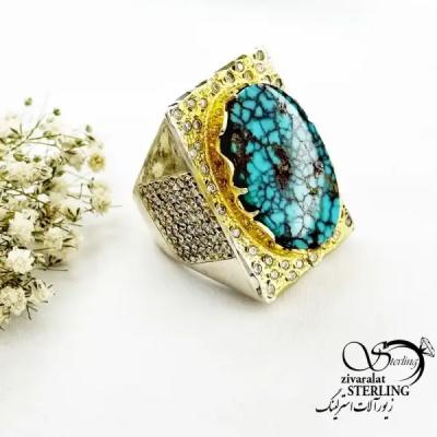 انگشتر نقره درشت سنگ فیروزه رکاب دست ساز کد 20249