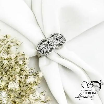 انگشتر نگین کاری نقره ایتالیا طرح گل کد 20253