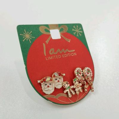 پک سه جفتی گوشواره گلگوش کریسمسی نگین رنگی