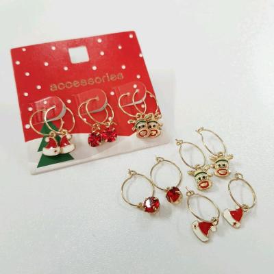 پک سه جفتی گوشواره طلایی کریسمسی حلقه ای آویز دار
