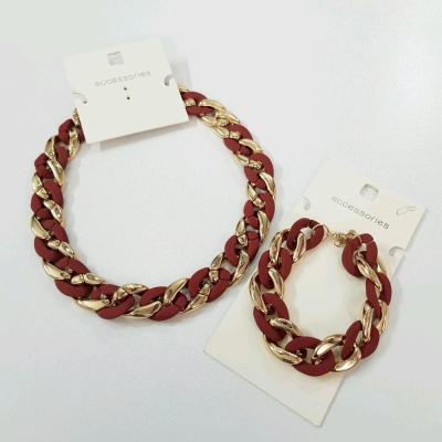 نیم ست یلدایی کارتیه دستبند و گلوبند طلایی زنجیر درشت