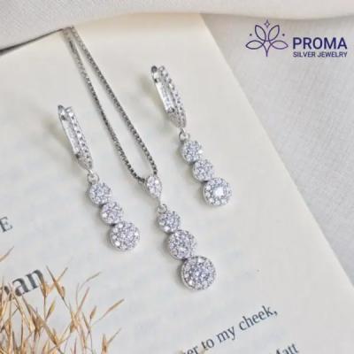 نیم ست نقره دخترانه طرح فلاور جواهری مدل PRM97