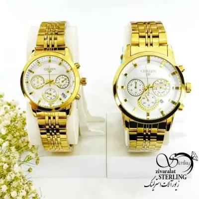 ساعت ست طلایی برند سیتیزن موتور سه تایی کد 19282