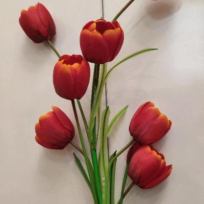 گل لاله مصنوعی قرمز پارچه ای شاخه 7 گل خارجی