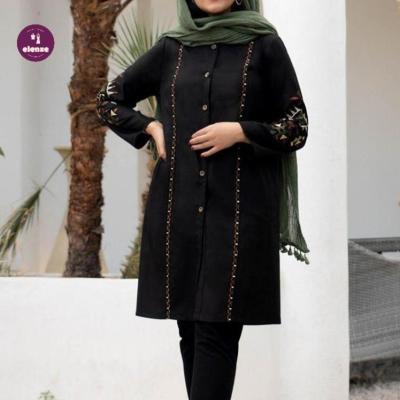 مانتو اداری مشکی بلند کرپ فاستونی مدل آسنا