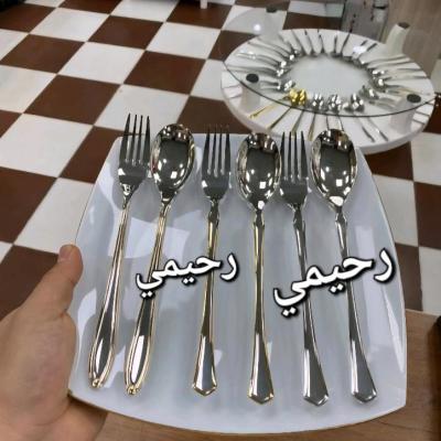 سرویس قاشق و چنگال 24نفره 120 پارچه نیمه طلایی یونیک طلایی دور نوار