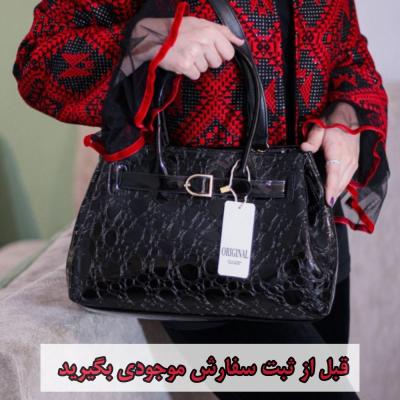 کیف ورنی مشکی مجلسی زنانه طرحبندی ارسال رایگان