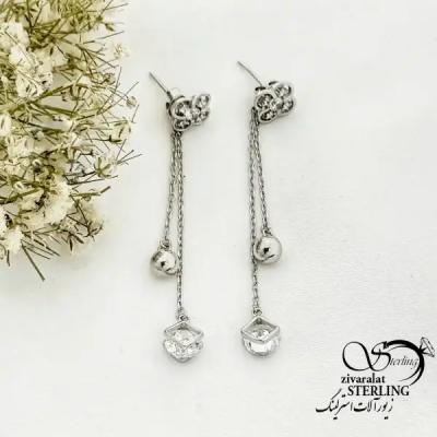 گوشواره نقره میخی با آویز گوی کد 20268