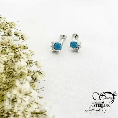 پیرسینگ نقره (گوش و لب) عیار925 نگین آبی کد 20274