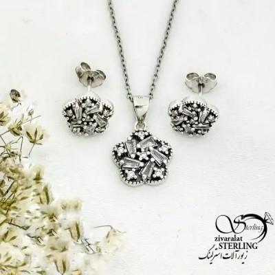 نیمست نقره ایتالیایی طرح گل جواهری کد 20276