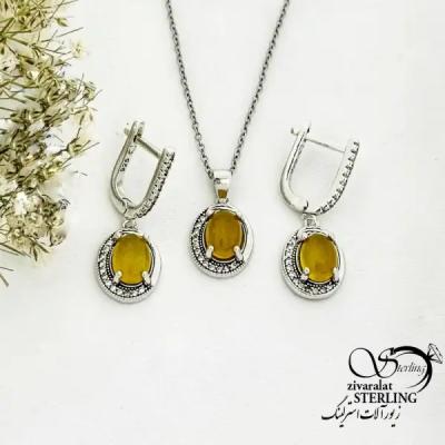 نیمست نقره زنانه شرف الشمس(عقیق زرد) 925عیار کد 20279