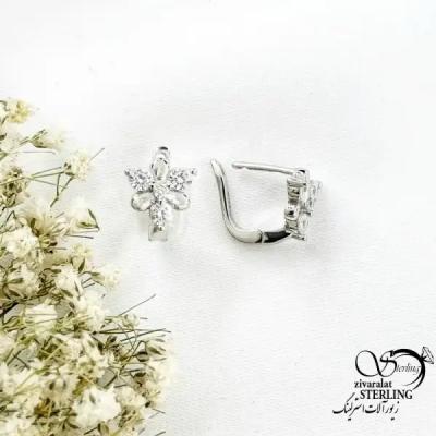 گوشواره کلیپسی طرح گل نگین دار نقره 925عیار کد 20305