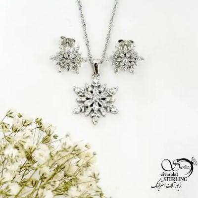 نیمست طرح برفی نگین دار عیار 925 طرح طلا کد 20309