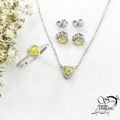 نیمست طرح قلب با نگین زرد ایتالیایی عیار 925 کد 20318