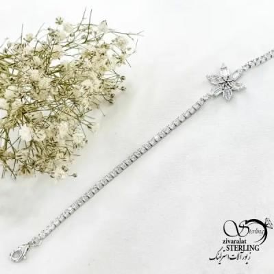 دستبند نقره فول نگین طرح گل ساخت ایتالیا کد 20328