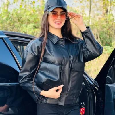 بامبر چرم مشکی خلبانی 2 جیب قد 60 فری سایز