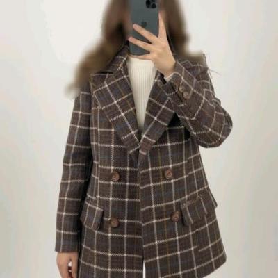 پالتو زنانه آستردار کتی مدل چهارخونه ترک