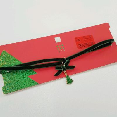 چوکر (دور گردنی) کریسمسی مخمل سبز آویز درخت کاج