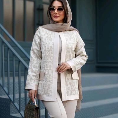 مانتو مجلسی کرپ مدل ژاکارد سوزن دوزی مزونی-151021