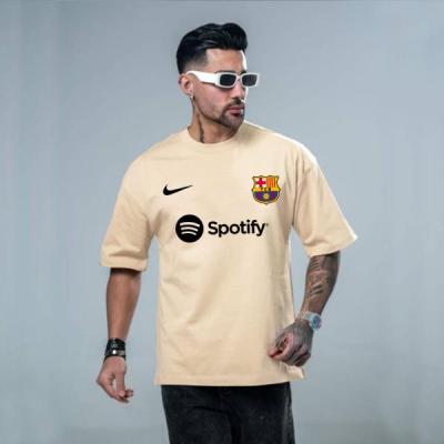 تیشرت تیم فوتبال لباس بارسلونا رنگ کرمی