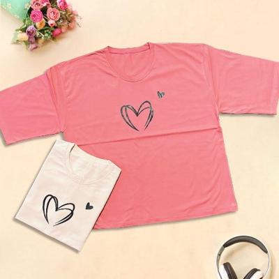 تیشرت باکسی نخ پنبه سوپر زنانه قلب تو قلب