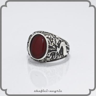 انگشتر نقره مردانه طرح ضامن آهو