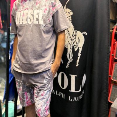 ست تیشرت شلوارک دیزل ابرنگی طوسی روشن